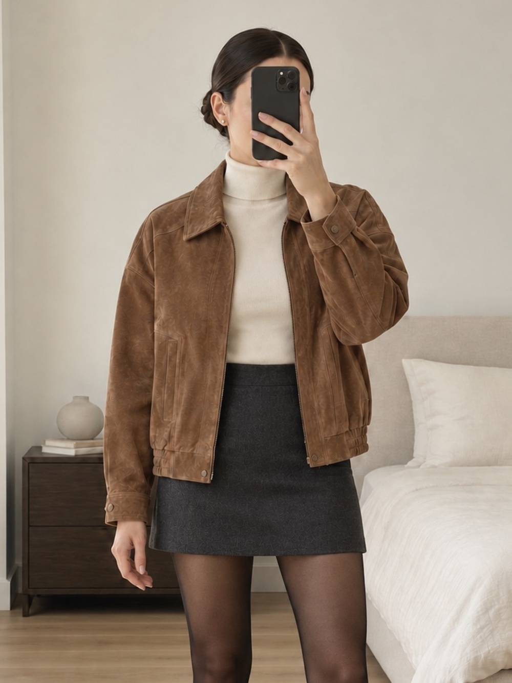Heartloom Sully Genuine Suede Brown Bomber Jacket Size M NWT